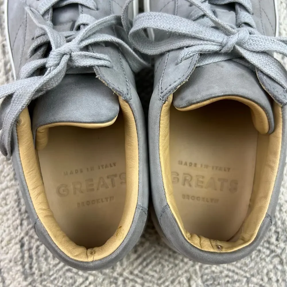 GREATS Royale Court Sneakers Gray Nubuck Leather Minimalist Low Top Casual Shoes